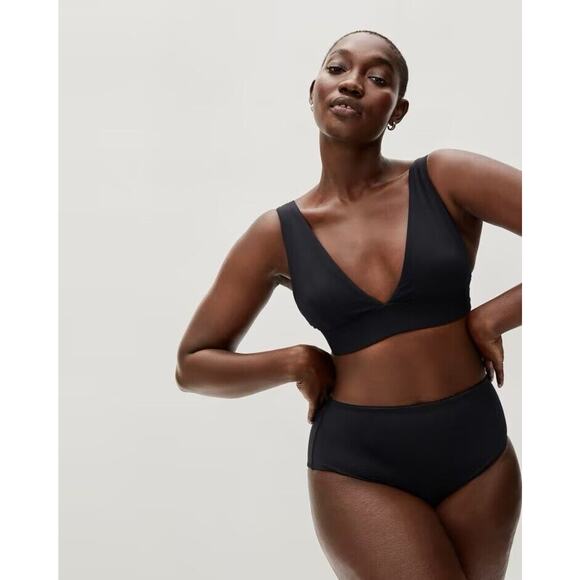 Everlane The Thigh-High Bikini Bottom &Triangle Bikini Top 2 PC Black Large NWT - Picture 2 of 14